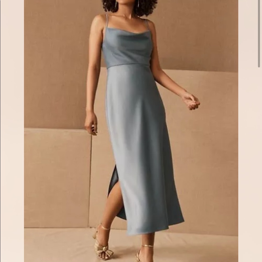 BHDLN Cali Satin Charmeuse Midi Dress in Dusty Blue